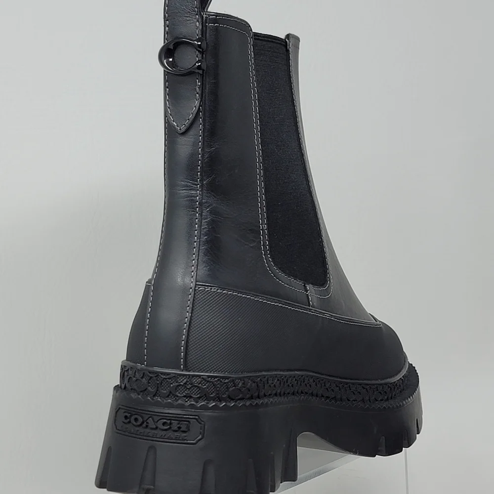 Coach Women's Pull Up Bootie Jayla Leather Bootie Size 9.5 B Black Chunky New